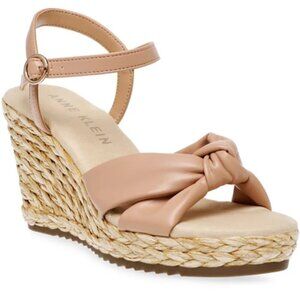 NEW Anne Klein Women's 8M Nude Wedge Sandals  Braided Heel & Knotted Ankle Strap